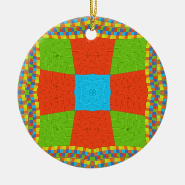 "Urban Quilt" European Geometric Pattern Art Ceramic Tree Decoration (Front)