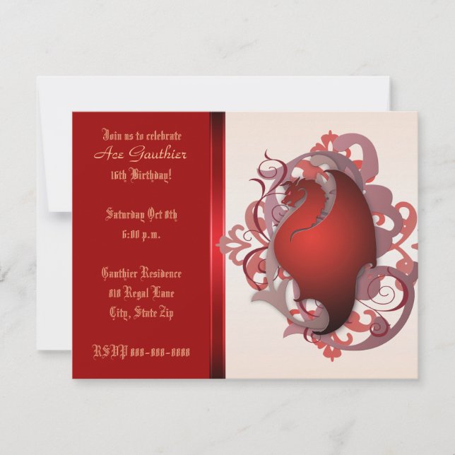 Urban Red Fantasy Dragon Birthday Party Invite (Front)