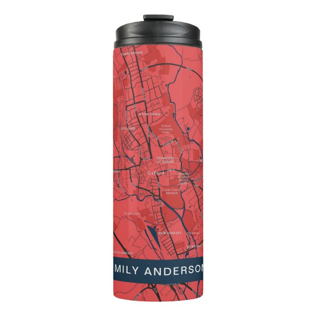 URBAN RED NAVY OXFORD UNIVERSITY UK OUTLINE MAP THERMAL TUMBLER (Front)
