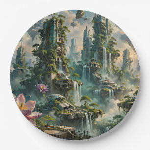 Urban Renewal Futuristic Post Apocalyptic City Paper Plate