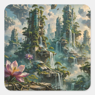 Urban Renewal Futuristic Post Apocalyptic City Square Sticker