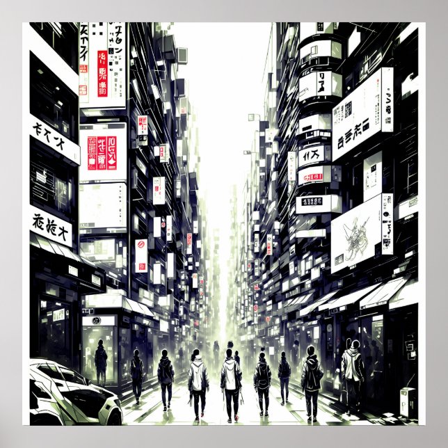 Urban Reverie: Tokyo Street Cyberpunk Poster (Front)