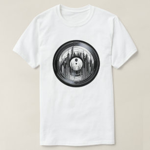 Urban Rhythm - Vinyl Record City Skyline Art T-Shirt