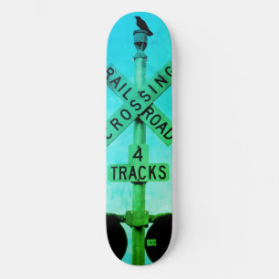 Urban Rustic Blue Green Crow Train Skateboard