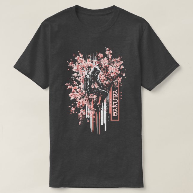 Urban Samurai Among Sakura TShirt Modern Warrior C (Design Front)