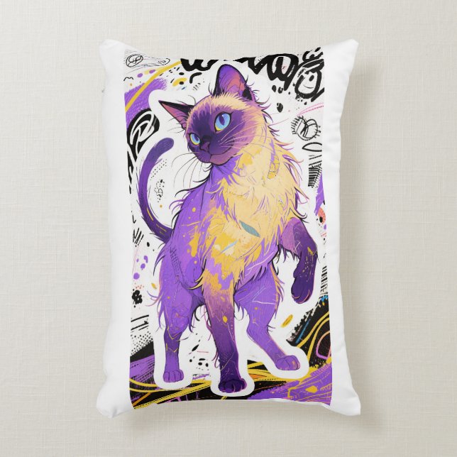 Urban Siamese Cat Throw Pillow (Front(Vertical))