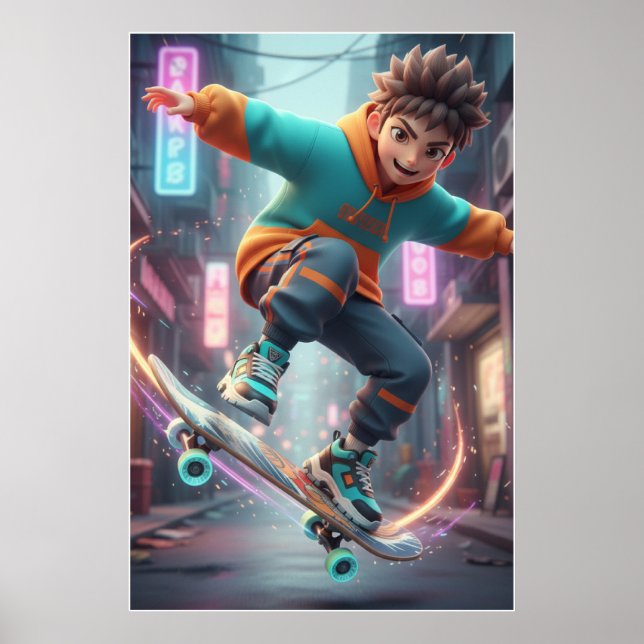 Urban Skater Kid – Street Style Poster Art (Front)