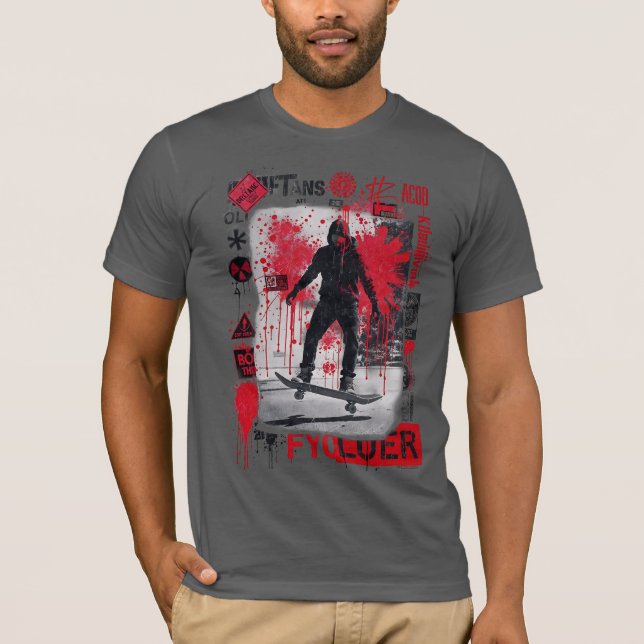 Urban Skater – Red Grunge Street Art T-Shirt (Front)