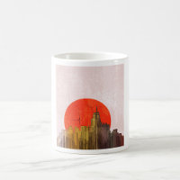 Urban Skyline with Red Sun Grunge Cityscape 