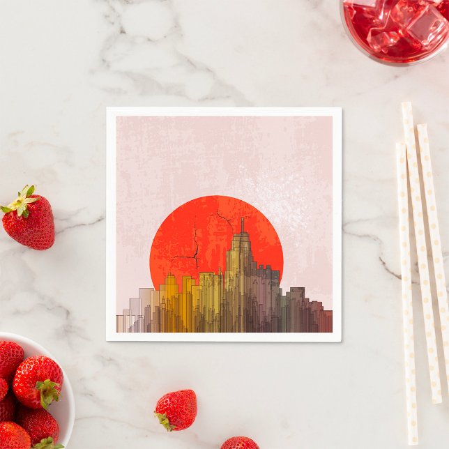 Urban Skyline with Red Sun Grunge Cityscape  Napkin (Creator Uploaded)