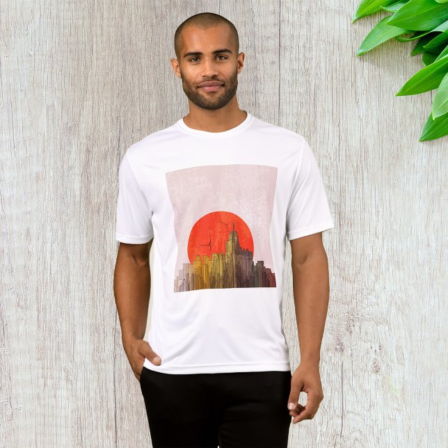 Urban Skyline with Red Sun Grunge Cityscape  T-Shirt (Creator Uploaded)