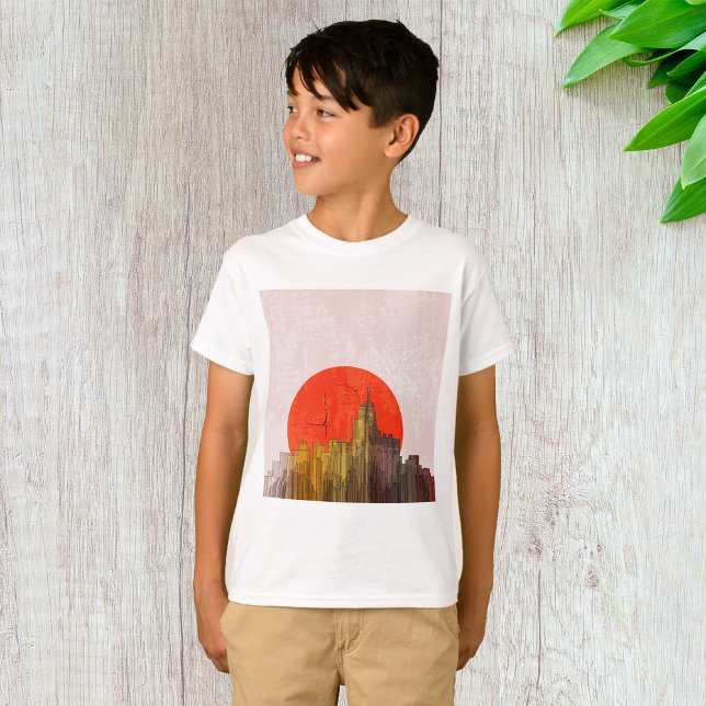 Urban Skyline with Red Sun Grunge Cityscape  T-Shirt (Creator Uploaded)
