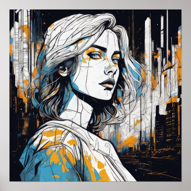 Urban Soul: A Woman Portrait - Abstract Modern Art Poster (Front)