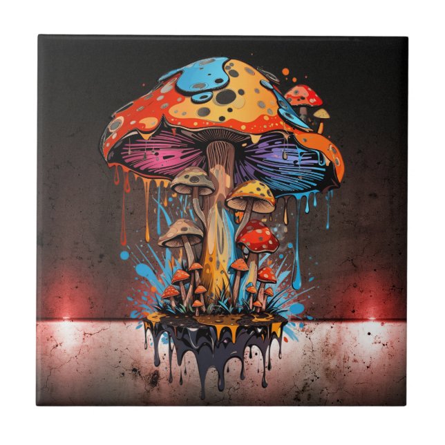 Urban Steampunk Vibes - Artistic Groovy Mushrooms Tile (Front)