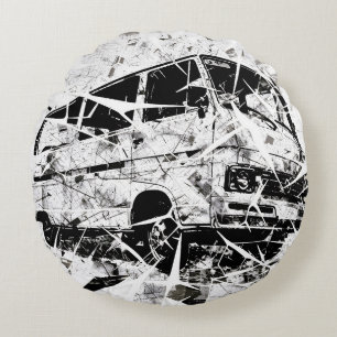 Urban Street Art Abstract Shattered Vintage Van Round Cushion