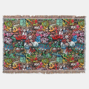 Urban street art Graffiti characters pattern Throw Blanket