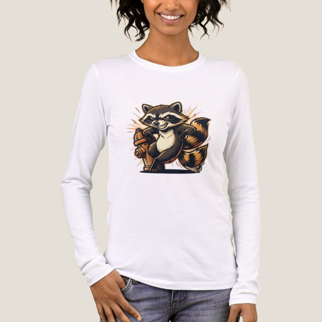 Urban Street Fighter Racoon Fire Hydrant Long Sle Tri-Blend Shirt (Front)