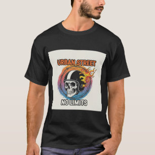 Urban Street Rider Skull with Flames - No Limits D T-Shirt