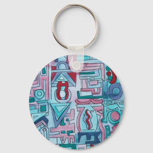 Urban Street Two-Funky Abstract Geometric Art Key Ring