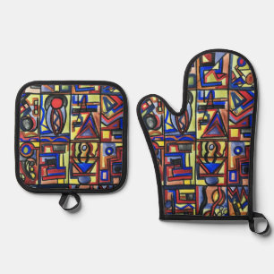 Urban Street Two-Modern Geometric Art Oven Mitt & Pot Holder Set