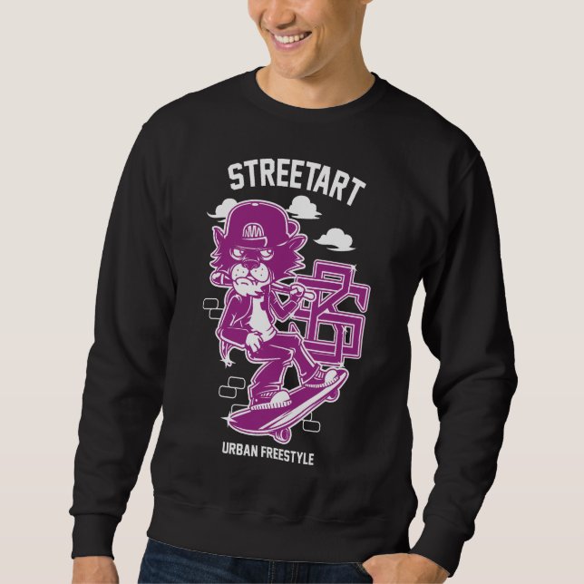 Urban Streetart - Cat on Ski Board Sweatshirt (Front)
