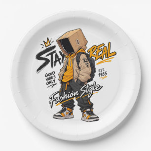 Urban Streetwear Fashion Character – Cool Graffiti Paper Plate