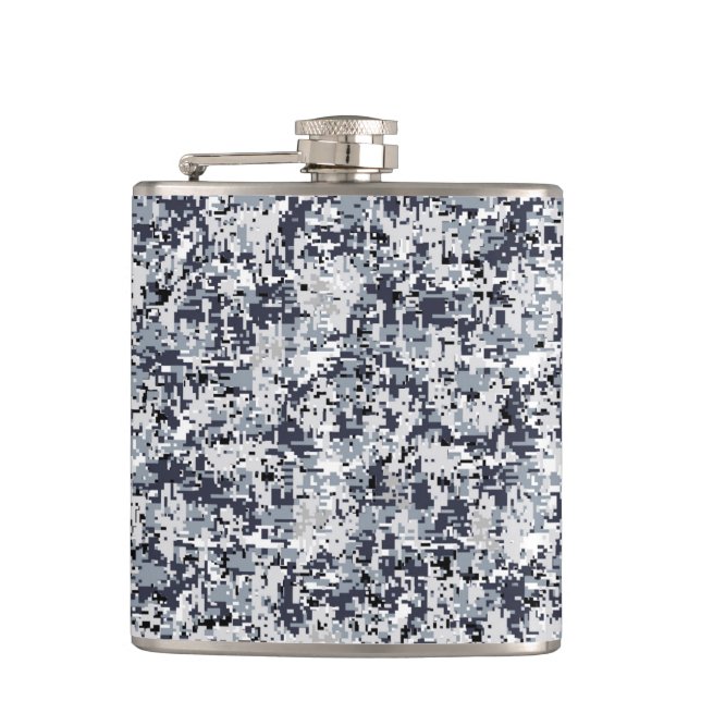 Urban Style Silver Grey Digital Camouflage Hip Flask (Front)