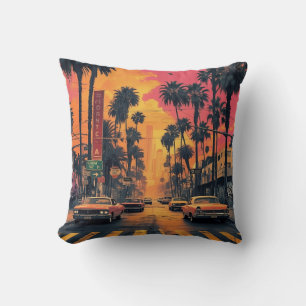 "Urban Sunset Graffiti – West Coast Cityscape Stre Cushion