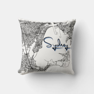 Urban Sydney Street Map – Black & White Accent Cus Cushion