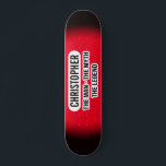 Urban The Man Black White Red Monogram Skateboard<br><div class="desc">Let everyone know who the man of the street, man can or office is with this epic urban deck. Personalised with name and typographic style quote "The Man - The Myth - The Legend. Urban style street art in classic black and white colours. Red background colour can be changed to...</div>