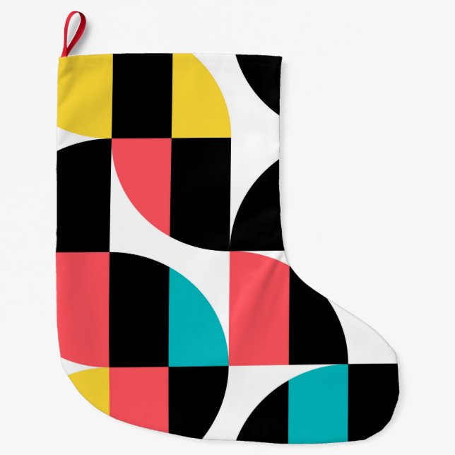 Urban, trendy, colourful, modern graphic pattern large christmas stocking (Front)