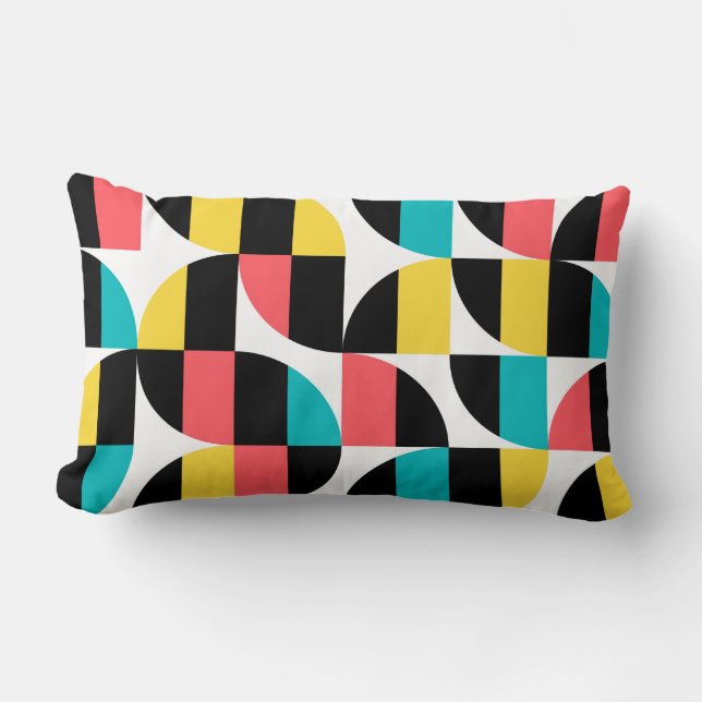 Urban, trendy, colourful, modern graphic pattern lumbar cushion (Front)
