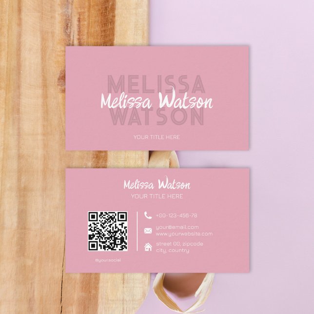 Urban vintage pink QR code hipster  Business Card (Vintage pink business card)