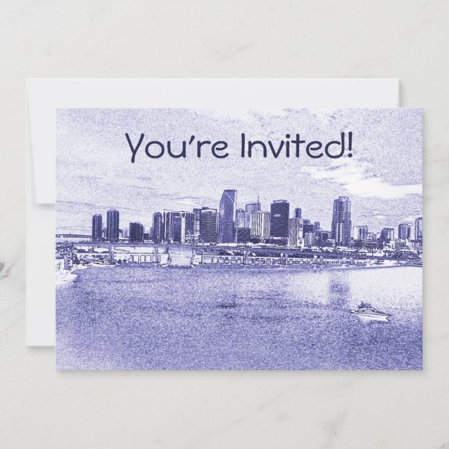 Urban Waterfront Skyline Invitation or Announcemen (Front)
