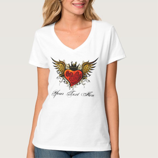 Urban Winged Heart Tattoo design with a crown T-Shirt (Front)
