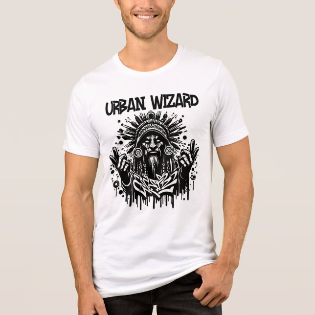 Urban Wizard Graphic Tee. Street Art Magic T-Shirt Tri-Blend Shirt (Front)