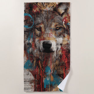 Urban Wolf Collage Street Art Grunge Design Beach Towel