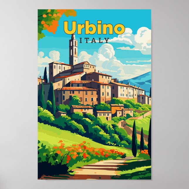 Urbino Italy Travel Art Vintage Illustration  Poster (Front)