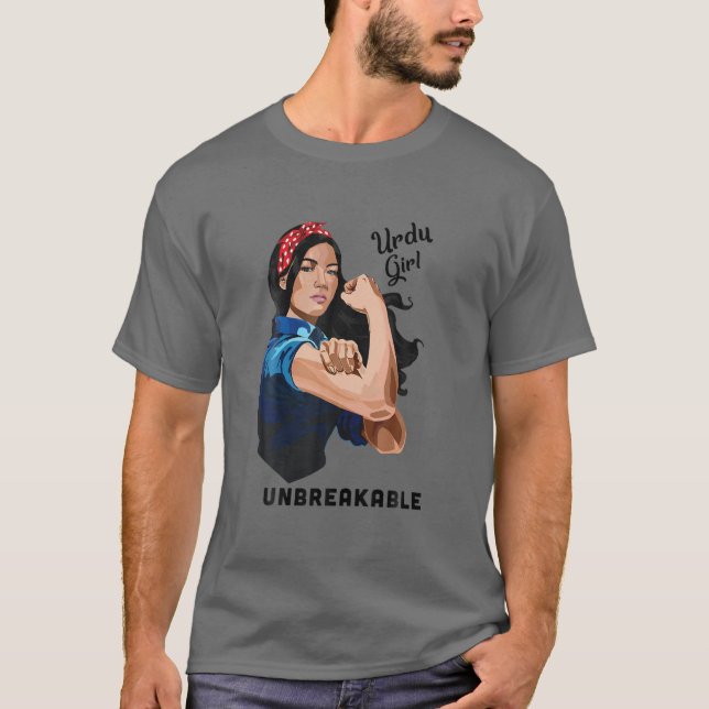 Urdu Girl Unbreakable Rosie Riveter Retro Proud He T-Shirt (Front)