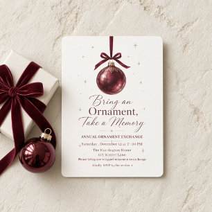 urgundy Bow Christmas Ornament Exchange Invitation