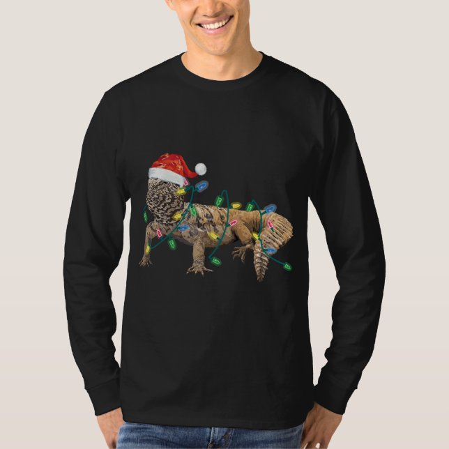 Uromastyx Christmas Lights Santa Hat Dabb Lizard M T-Shirt (Front)