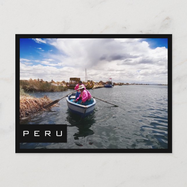 Uros on Lake Titicaca, Peru black frame postcard (Front)