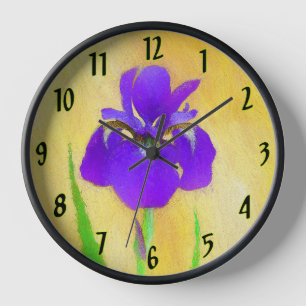 urple Bearded Iris Painting - Original Flower Art Clock