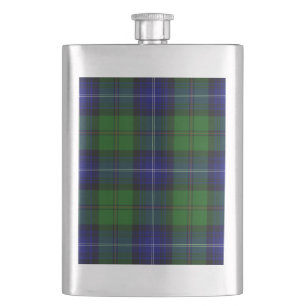 Urquhart tartan blue green plaid hip flask