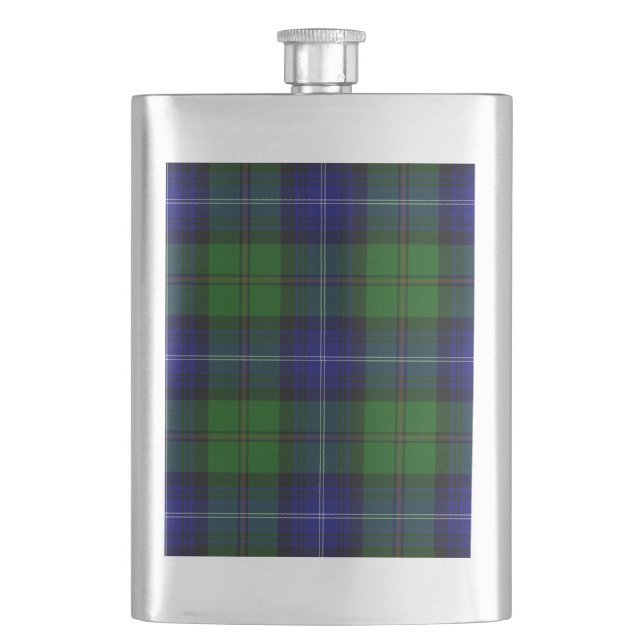 Urquhart tartan blue green plaid hip flask (Front)