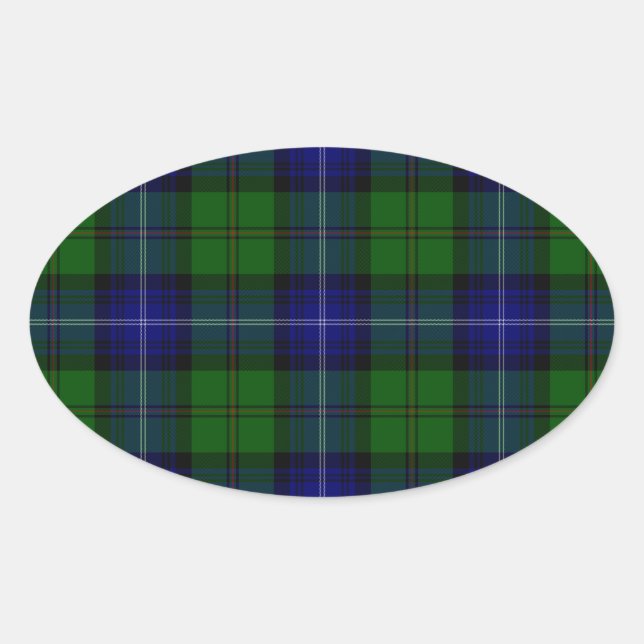 Urquhart tartan blue green plaid oval sticker (Front)