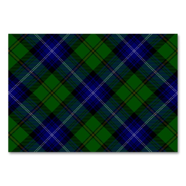 Urquhart tartan blue green plaid table number (Front)