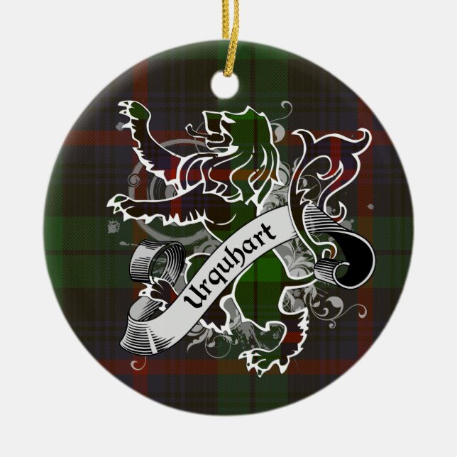 Urquhart Tartan Lion Ceramic Tree Decoration (Front)