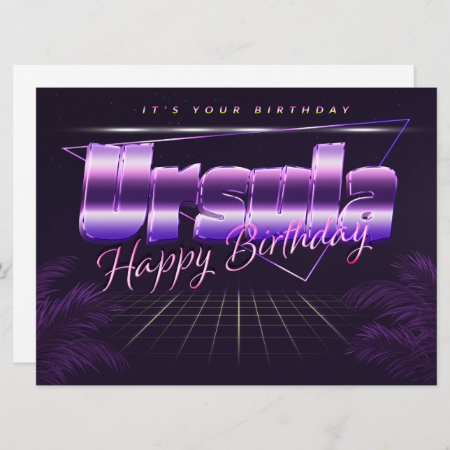 Ursula Name First Name lilac retro card birthday (Front/Back)