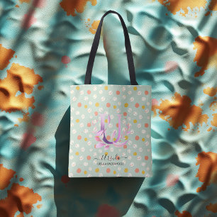 Ursula's Delightful Dots - Boho Floral Monogram U Tote Bag